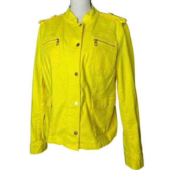 Jones New York Women's denim Jacket in Yellow Zipper and Snap Close Size L - Picture 1 of 7